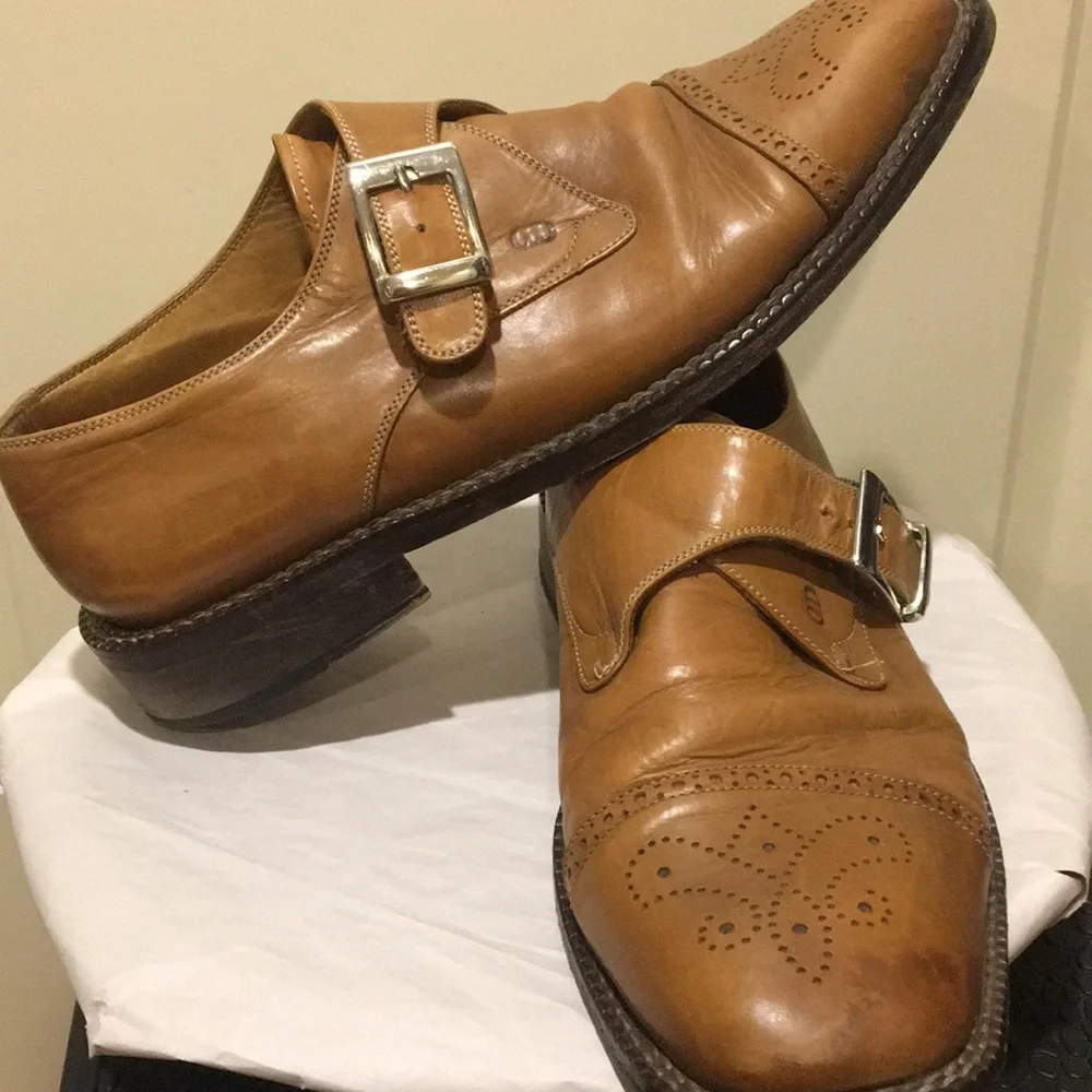 Drudd Leather buckle top cap dress shoe made in Italy size EU45 (11) camel brown